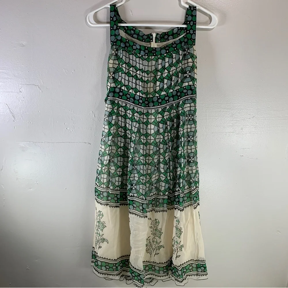 ANNA SUI ANTHROPOLOGIE Silk midi dress sleeveless green floral square neck XS - Picture 16 of 16